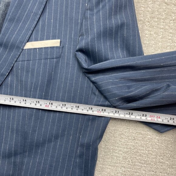 Boss Hugo Boss Jacket Mens 42 R Blue White Stripes Wool 2 Button Blazer Guabello - Picture 7 of 16